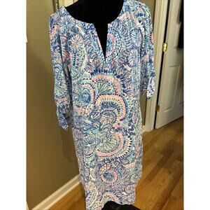 Lilly Pulitzer Preston Dress Ocean Commotion Blue Print XXL Cotton knit 3/4 slv